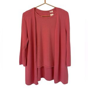 Bungalow Brand Woman’s Silk & Cotton Pink Cardigan‎ Sweater Set, Size Large